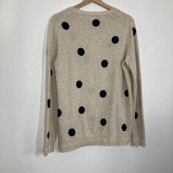 Boden Sweater Womens Large Beige Navy Polka Dot Cashmere Crewneck Knit Pullover - Picture 3 of 16